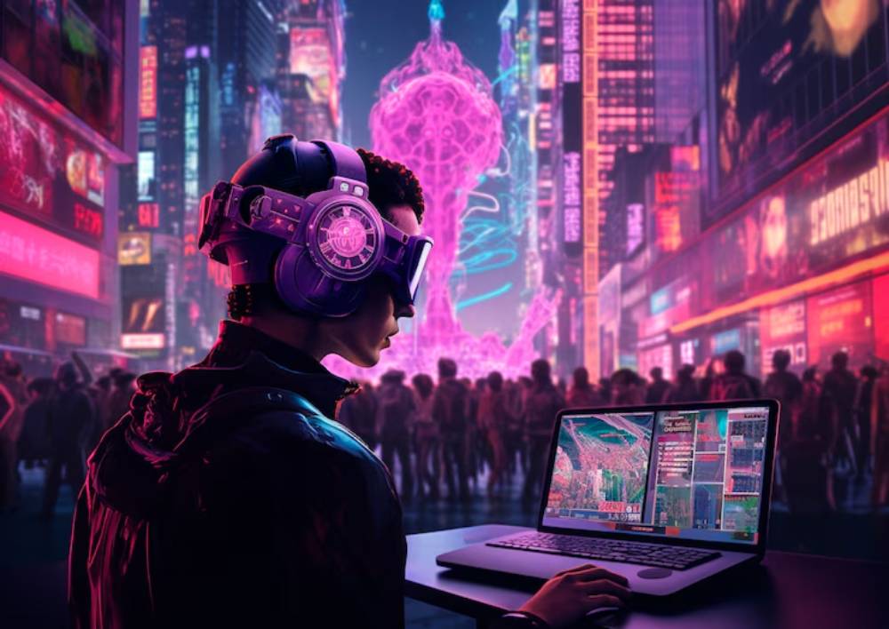 A  gamer with headphones sits and playing esport with using  Data Analytics in esports.