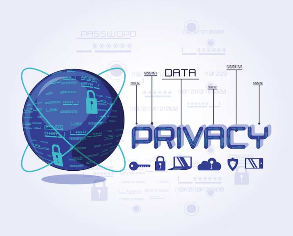 A digital globe with encrypted passwords and security icons, emphasizing data privacy and protection concepts.